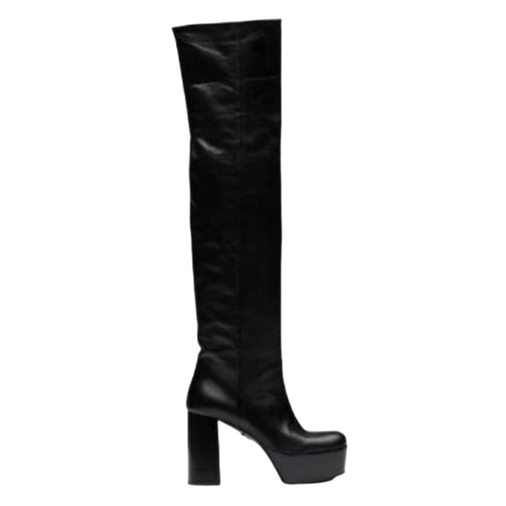 NWOB Prada Black Platform Leather Knee Boot - Sz 6